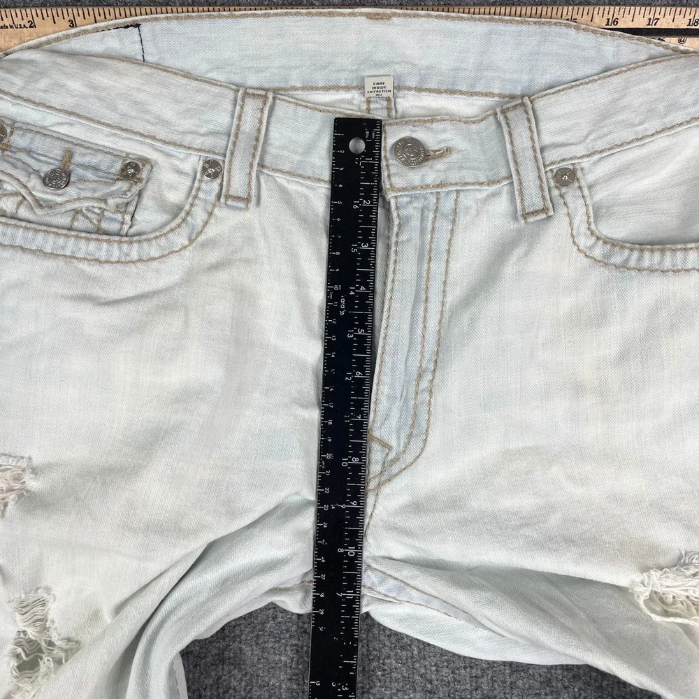 True Religion Jeans Mens Size 40 Light Wash Straight Distressed Cotton Denim